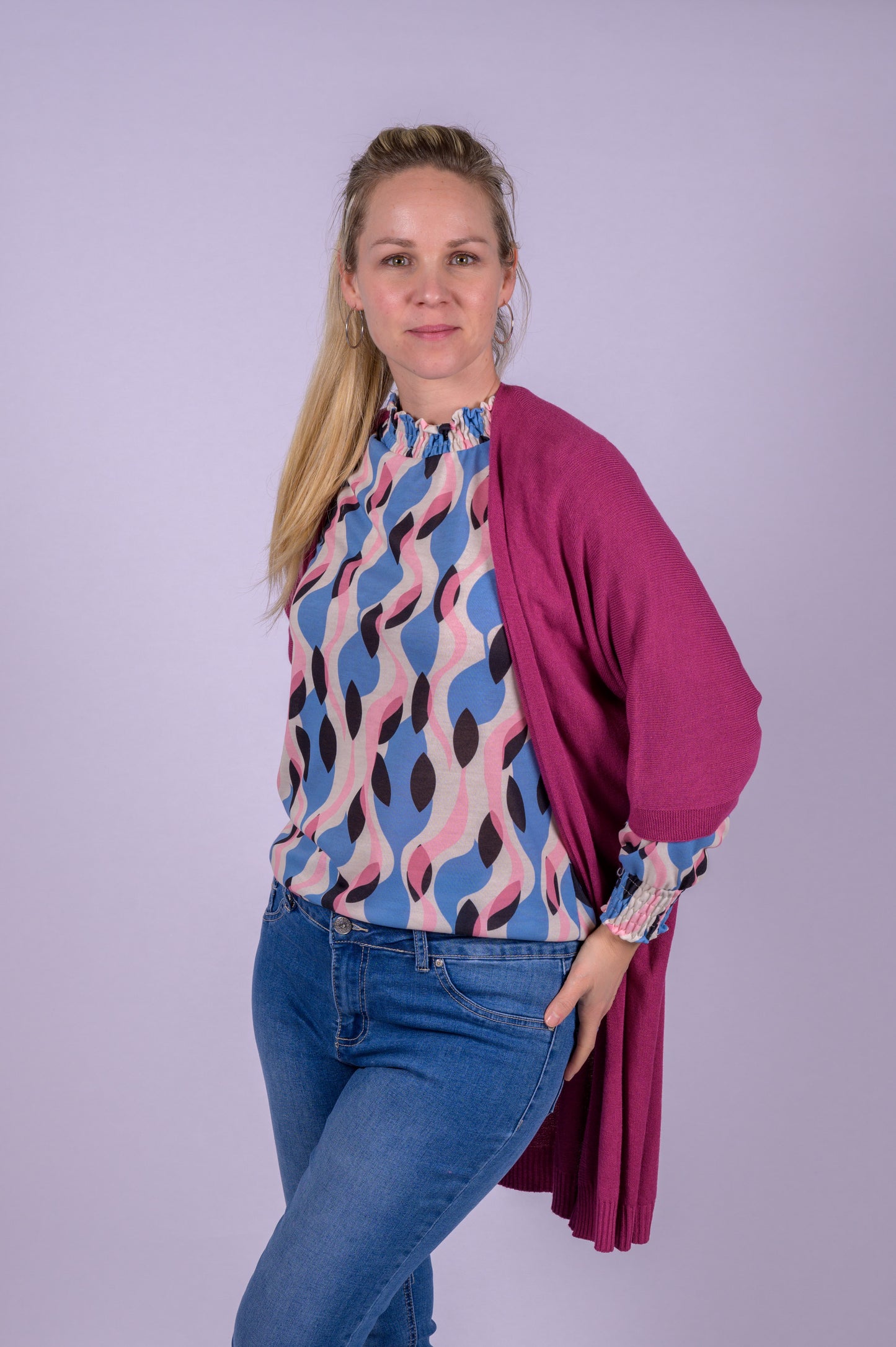 Bloesje blauw/roze print