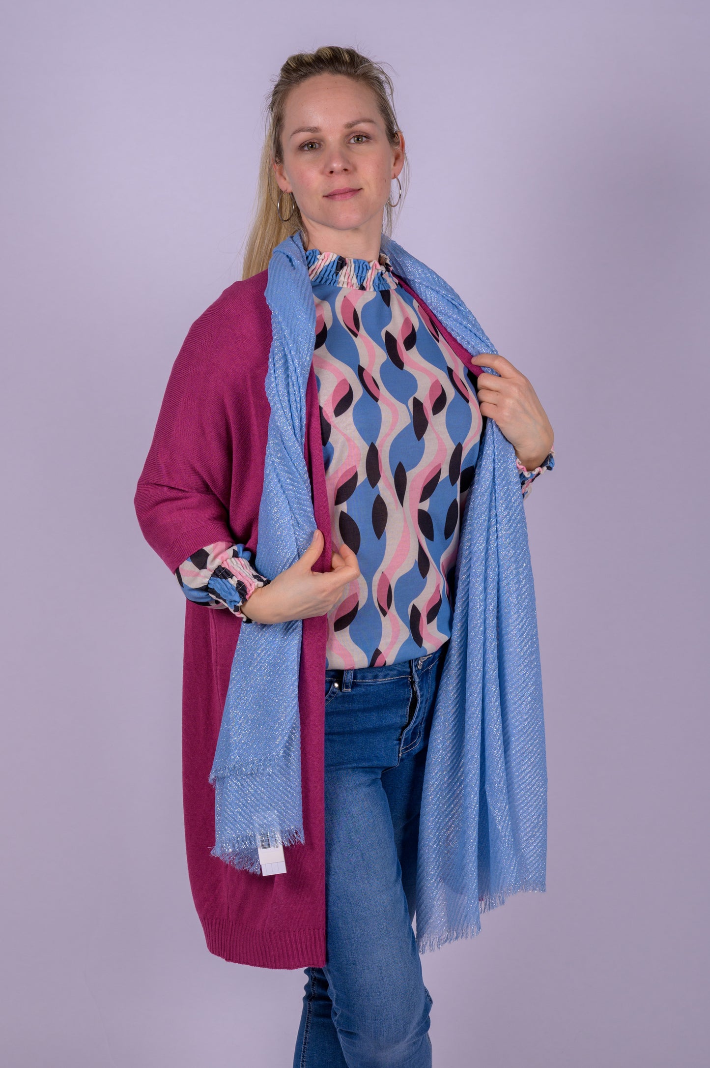 Bloesje blauw/roze print