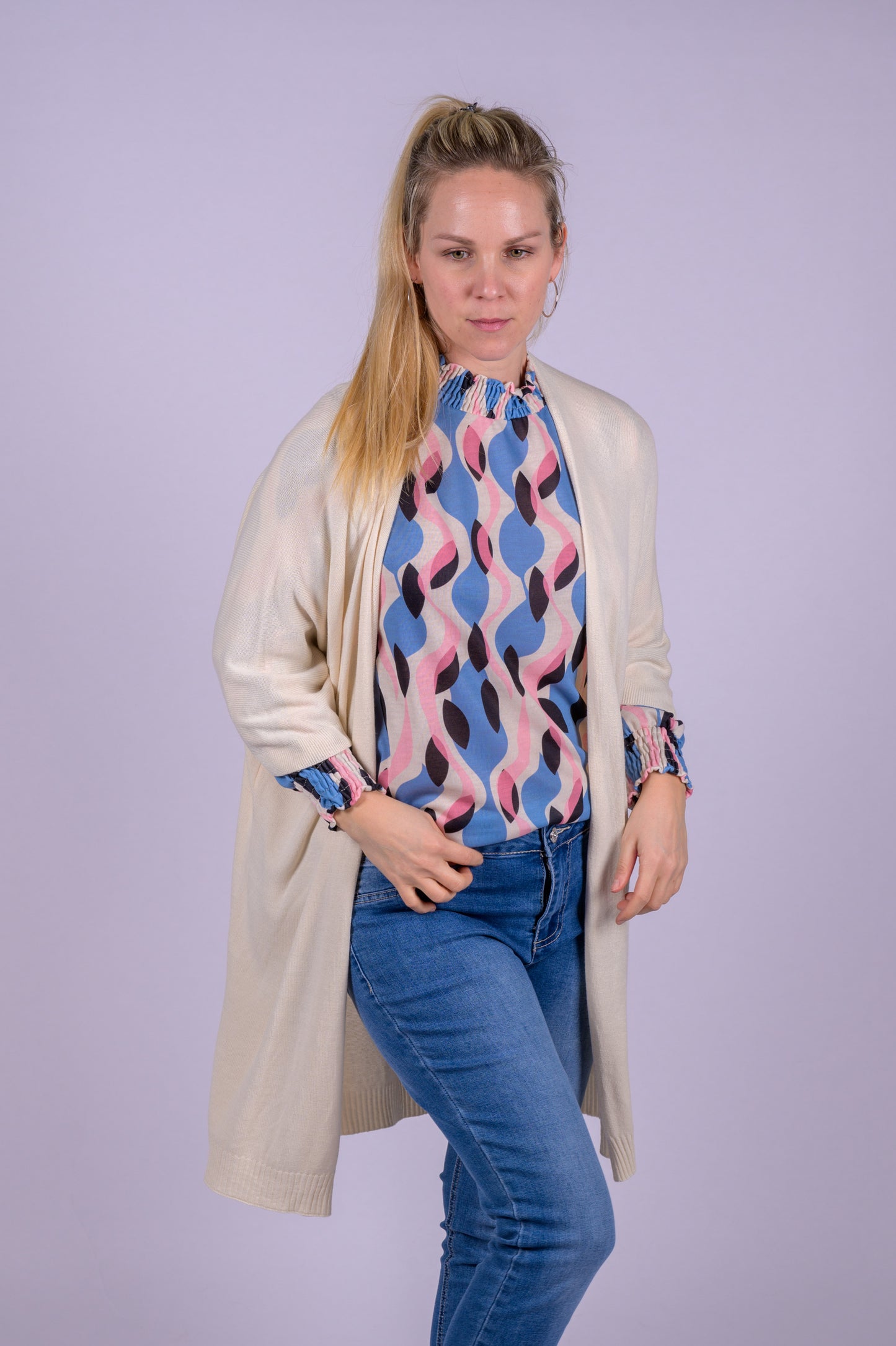 Bloesje blauw/roze print