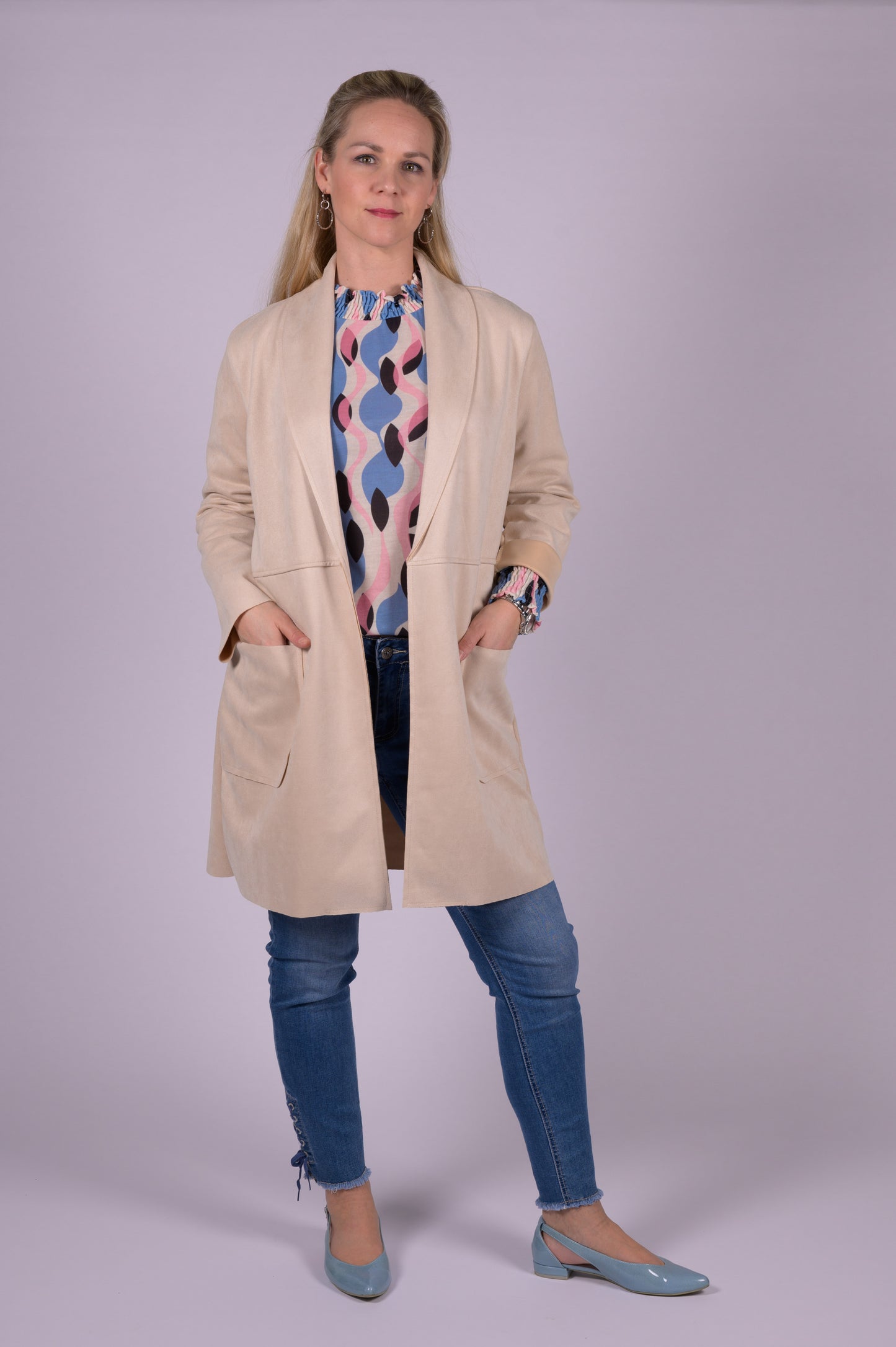 Bloesje blauw/roze print