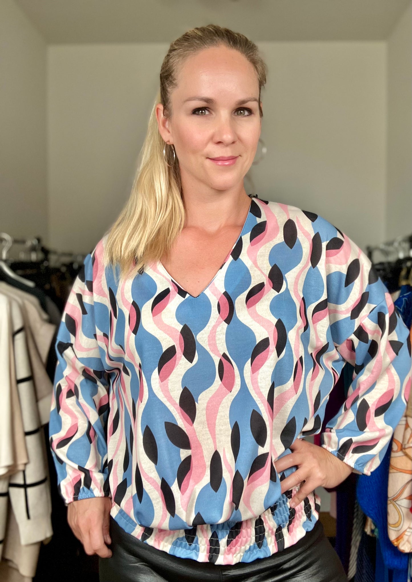 Bloesje blauw/roze print